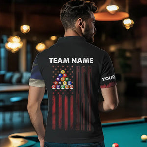 Retro Grunge Texas Flag 8 Ball Pool Billiard Shirt For Men Custom Patriotic Billiard Team Jersey TDM3429