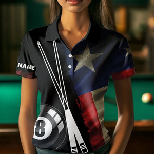 Retro Grunge Texas Flag 8 Ball Pool Billiard Shirt For Women Custom Patriotic Billiard Team Jersey TDM3429