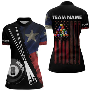 Retro Grunge Texas Flag 8 Ball Pool Billiard Shirt For Women Custom Patriotic Billiard Team Jersey TDM3429