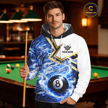 Load image into Gallery viewer, Blue 8 Ball Flame Smoke Golden Billiard Hoodie For Men And Women Custom 8 Ball Pool Hoodie Jersey TDM5735