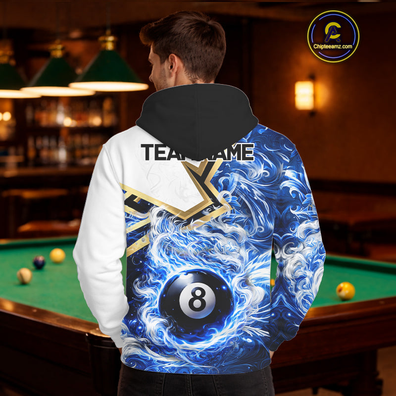 Blue 8 Ball Flame Smoke Golden Billiard Hoodie For Men And Women Custom 8 Ball Pool Hoodie Jersey TDM5735