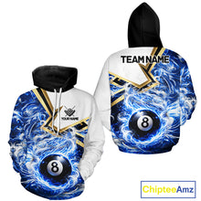 Load image into Gallery viewer, Blue 8 Ball Flame Smoke Golden Billiard Hoodie For Men And Women Custom 8 Ball Pool Hoodie Jersey TDM5735