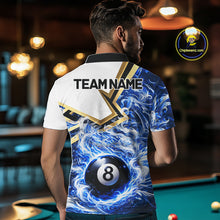 Load image into Gallery viewer, Blue 8 Ball Flame Smoke Golden Billiard Shirt For Men Custom Pool Team Jersey Polo &amp; 1/4 Zip TDM5735