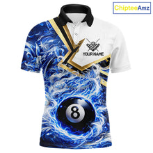 Load image into Gallery viewer, Blue 8 Ball Flame Smoke Golden Billiard Shirt For Men Custom Pool Team Jersey Polo &amp; 1/4 Zip TDM5735