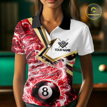 Load image into Gallery viewer, Red 8 Ball Flame Smoke Golden Billiard Shirt For Women Custom Pool Team Jersey Polo &amp; 1/4 Zip TDM5736