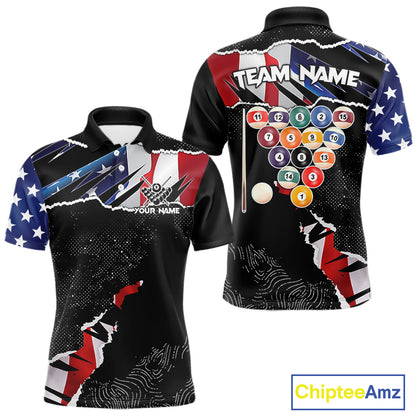 Custom Grunge American Flag Billiard Shirt For Men, Patriotic Pool Team Jersey Polo & 1/4 Zip TDM5927