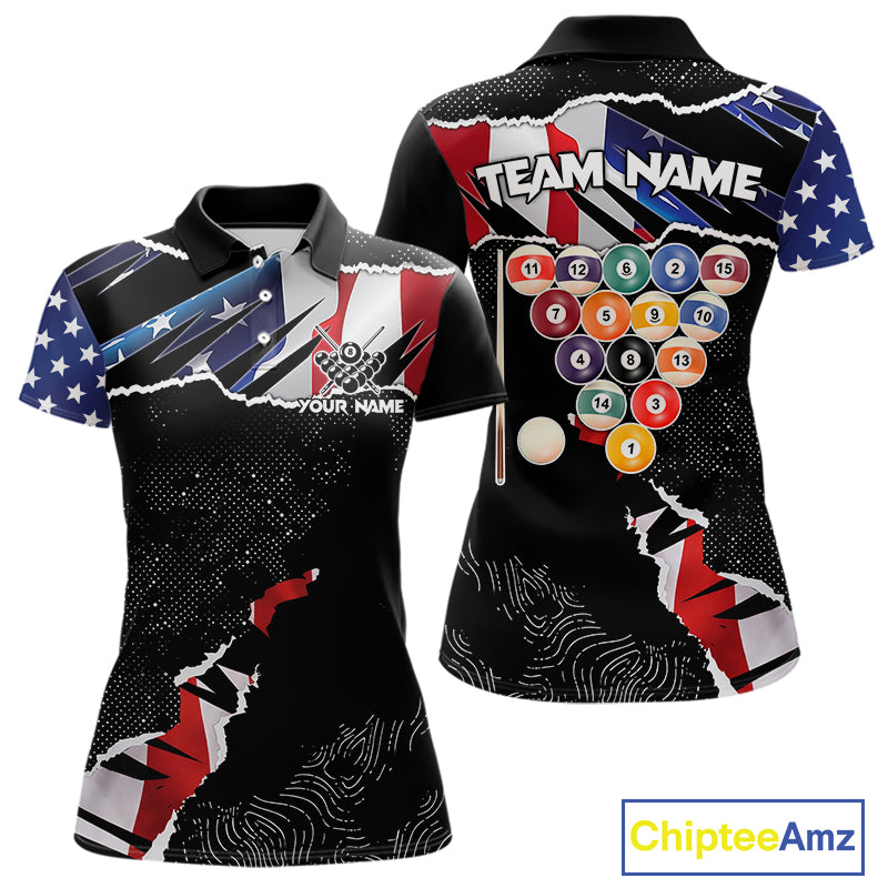 Custom Grunge American Flag Billiard Shirt For Women, Patriotic Pool Team Jersey Polo & 1/4 Zip TDM5927