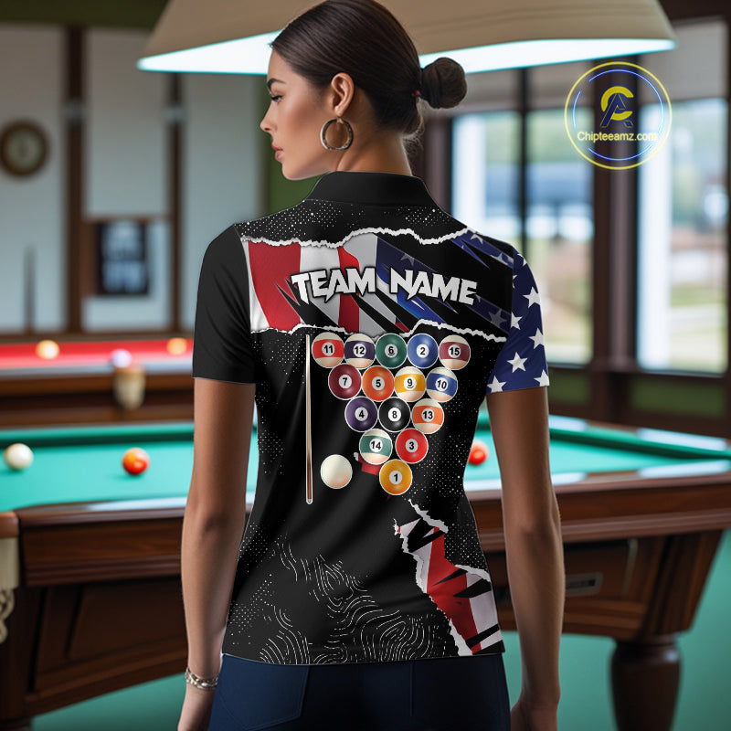 Custom Grunge American Flag Billiard Shirt For Women, Patriotic Pool Team Jersey Polo & 1/4 Zip TDM5927