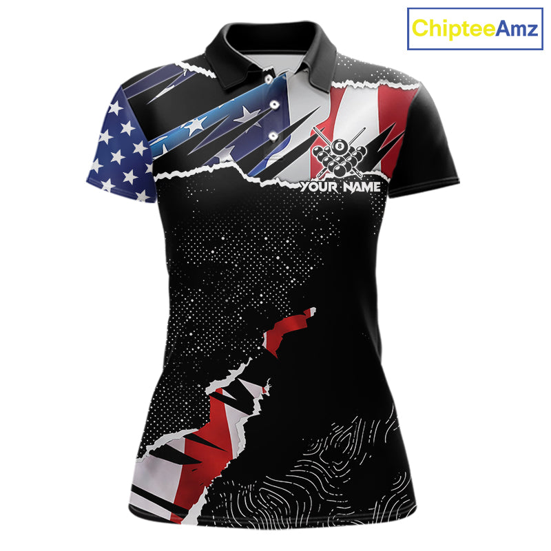 Custom Grunge American Flag Billiard Shirt For Women, Patriotic Pool Team Jersey Polo & 1/4 Zip TDM5927