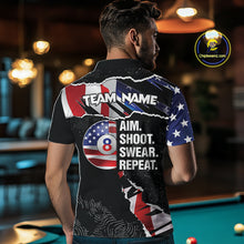 Load image into Gallery viewer, American Flag 8 Ball Aim Shoot Swear Repeat Men's Billiard Shirt Custom Pool Jersey Polo &amp; 1/4 Zip TDM5928