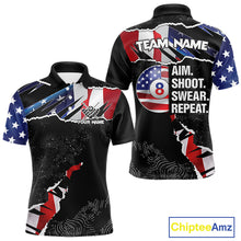 Load image into Gallery viewer, American Flag 8 Ball Aim Shoot Swear Repeat Men's Billiard Shirt Custom Pool Jersey Polo &amp; 1/4 Zip TDM5928