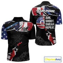 Load image into Gallery viewer, American Flag 8 Ball Aim Shoot Swear Repeat Men's Billiard Shirt Custom Pool Jersey Polo &amp; 1/4 Zip TDM5928
