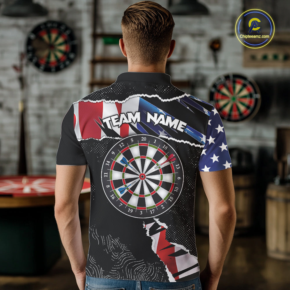 Custom Grunge American Flag Darts Shirt For Men, Patriotic Darts Team Jersey Polo & 1/4 Zip TDM5929