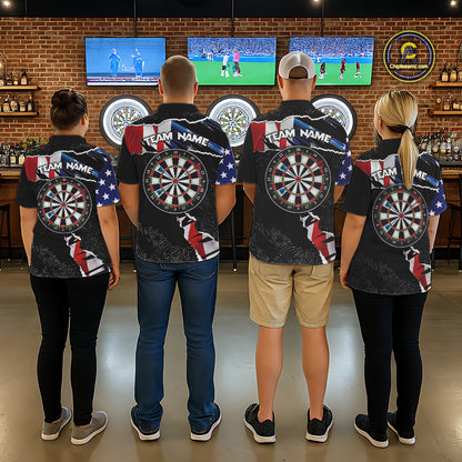 Custom Grunge American Flag Darts Shirt For Women, Patriotic Darts Team Jersey Polo & 1/4 Zip TDM5929