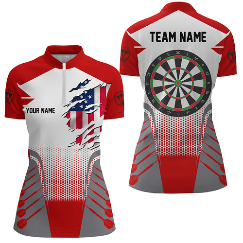 US Flag Women Darts Quarter-Zip Shirts Custom Patriotic Darts Shirts For Team Darts Jerseys TDM1250