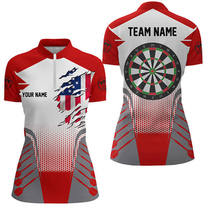 US Flag Women Darts Quarter-Zip Shirts Custom Patriotic Darts Shirts For Team Darts Jerseys TDM1250