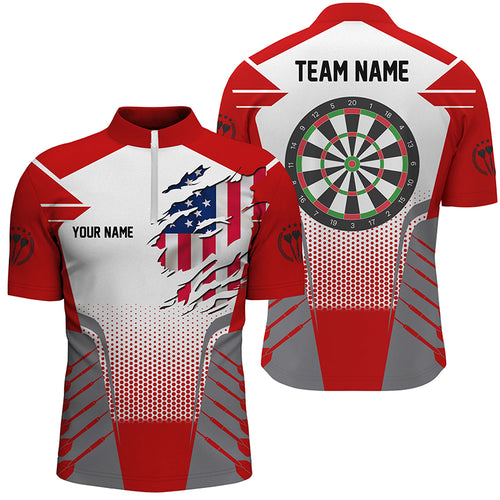 US Flag Men Darts Quarter-Zip Shirts Custom Patriotic Darts Shirts For Team Darts Jerseys TDM1250