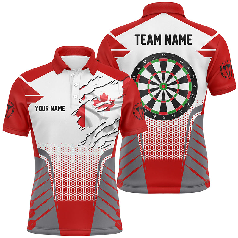 White Red Canada Flag Men Darts Polo Shirts Custom Patriotic Darts Shirts For Team Darts Jerseys TDM1251