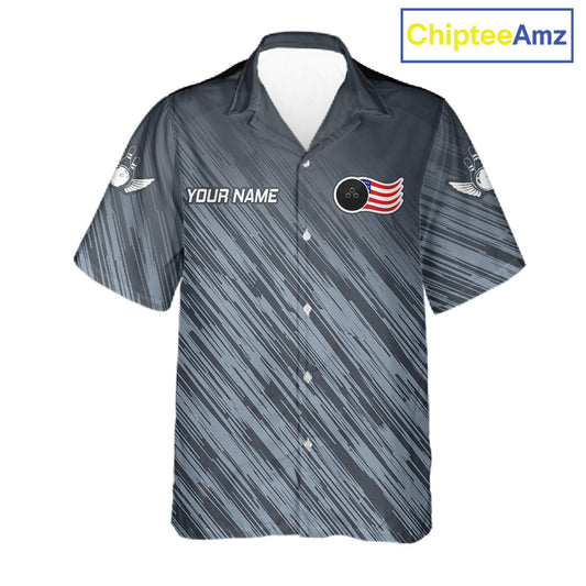 Personalized US Flag Grey Hawaiian Bowling Shirt For Women, Patriotic Bowling Team Jersey TDM6087