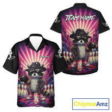 Load image into Gallery viewer, Pink Funny Raccoon Hawaiian Bowling Shirt For Women Custom Graffiti Bowling Team Jersey TDM6092