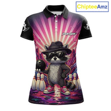 Load image into Gallery viewer, Pink Funny Raccoon Bowling Jersey For Women Custom Graffiti Bowling Shirt Team Polo &amp; 1/4 Zip TDM6092