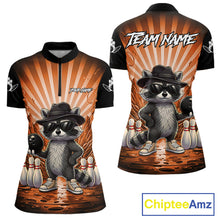 Load image into Gallery viewer, Orange Funny Raccoon Bowling Jersey For Women Custom Graffiti Bowling Shirt Team Polo &amp; 1/4 Zip TDM6093