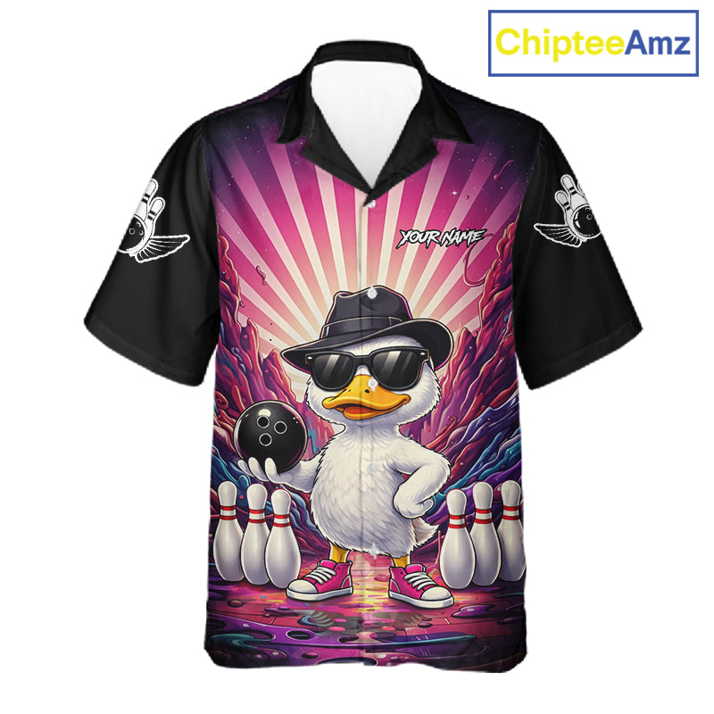 Pink Funny Duck Hawaiian Bowling Shirt For Women Custom Graffiti Bowling Team Jersey TDM6094