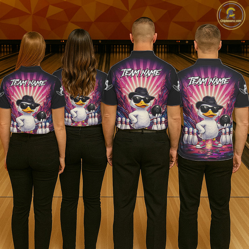 Pink Funny Duck Bowling Jersey For Women Custom Graffiti Bowling Shirt Team Polo & 1/4 Zip Shirt TDM6094