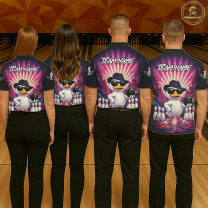 Pink Funny Duck Bowling Jersey For Women Custom Graffiti Bowling Shirt Team Polo & 1/4 Zip Shirt TDM6094