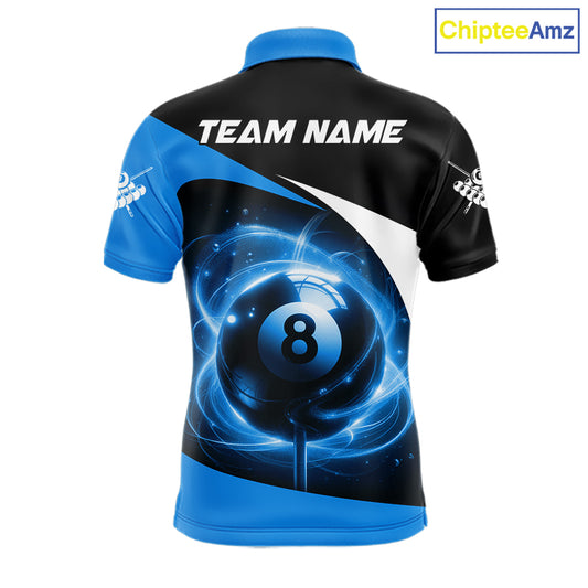 Blue 8 Ball Pool Billiard Shirt For Men Custom Glowing Billiard Team Jersey Polo & 1/4 Zip TDM6341