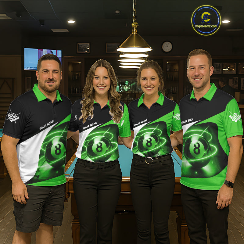Green 8 Ball Pool Billiard Shirt For Women Custom Glowing Billiard Team Jersey Polo & 1/4 Zip TDM6342