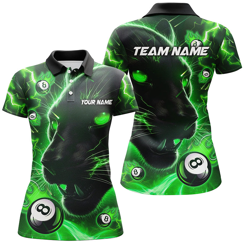 Personalized Green 8 Ball Pool Panther 3D Billiard Shirts For Women, Team League Billiard Jerseys TDM2245