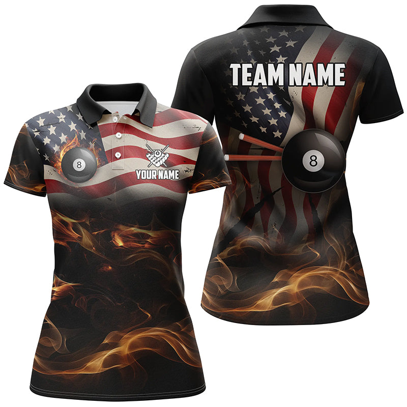 Personalized American Flag Vintage Smoke Billiard Shirts For Women, Patriotic Billiard Team Jerseys TDM2499