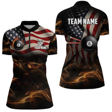 Load image into Gallery viewer, Personalized American Flag Vintage Smoke Billiard Shirts For Women, Patriotic Billiard Team Jerseys TDM2499