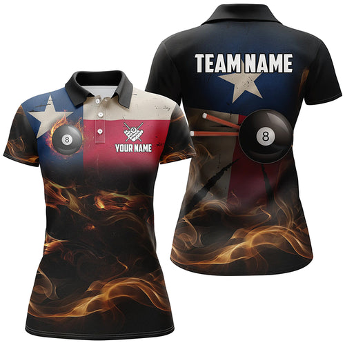 Personalized Texas Flag Vintage Smoke Billiard Shirts For Women, Patriotic Billiard Team Jerseys TDM2501
