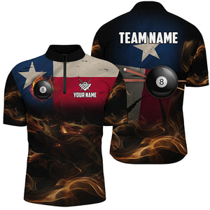 Personalized Texas Flag Vintage Smoke Billiard Shirts For Men, Patriotic Billiard Team Jerseys TDM2501