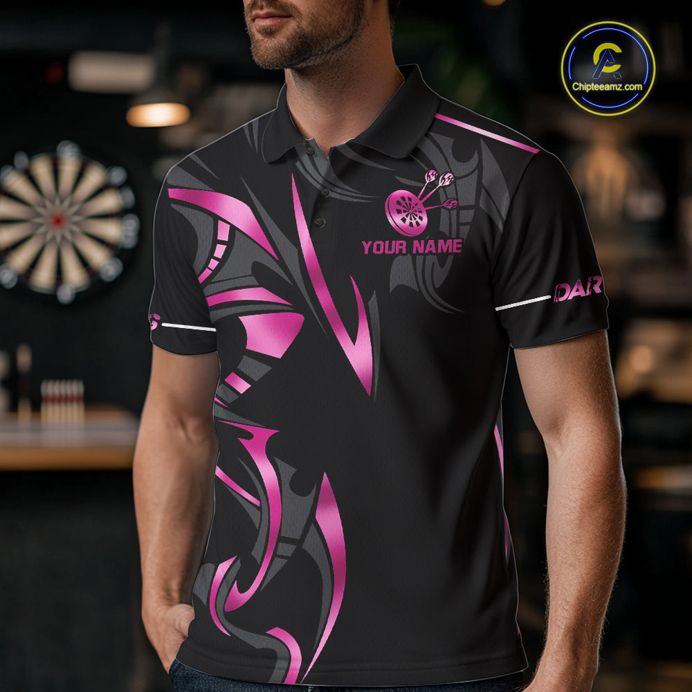 Pink And Black Dartboard Crown Dart Shirts For Men Custom Dart Jersey Team Polo & Quarter Zip TDM7523