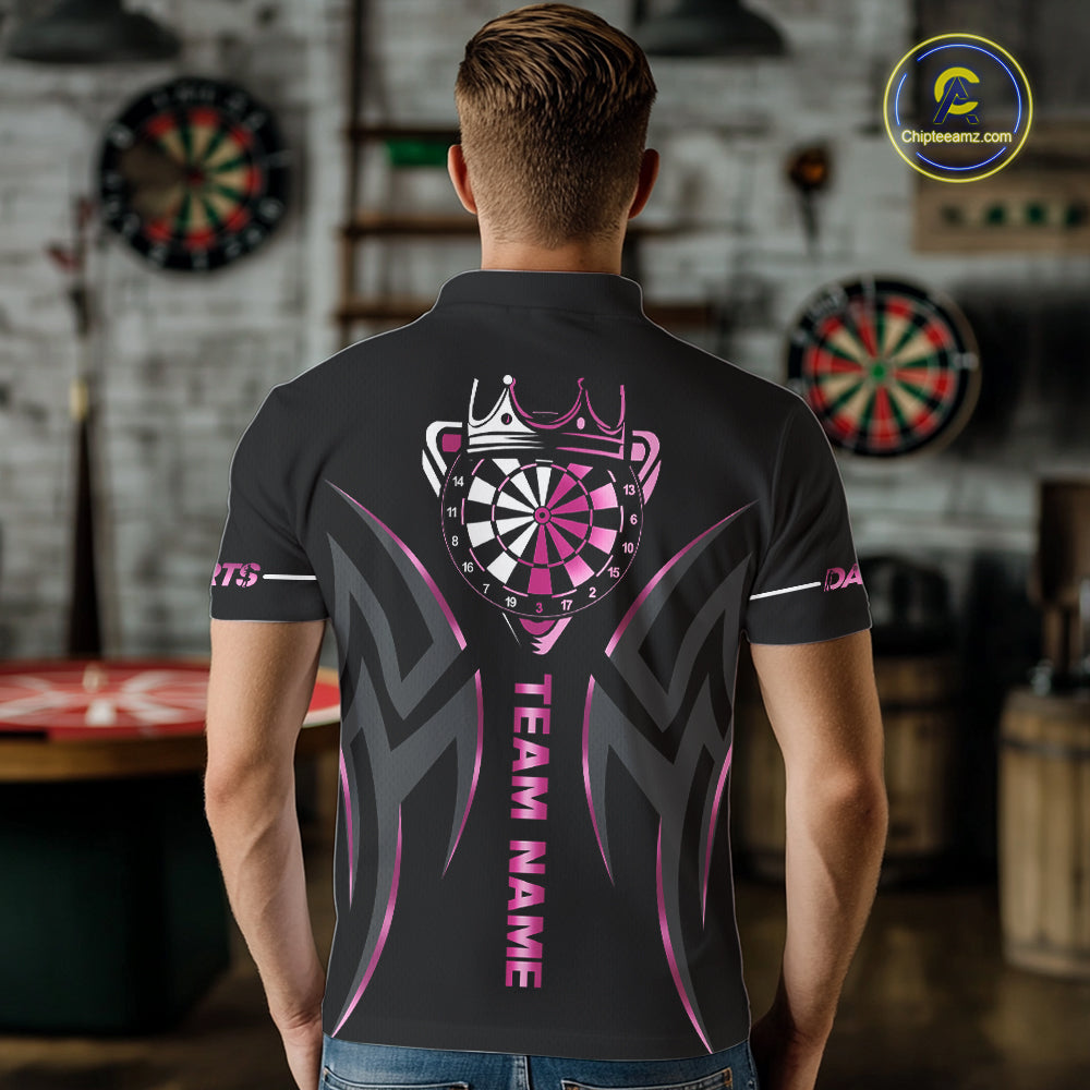 Pink And Black Dartboard Crown Dart Shirts For Men Custom Dart Jersey Team Polo & Quarter Zip TDM7523