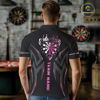 Pink And Black Dartboard Crown Dart Shirts For Men Custom Dart Jersey Team Polo & Quarter Zip TDM7523