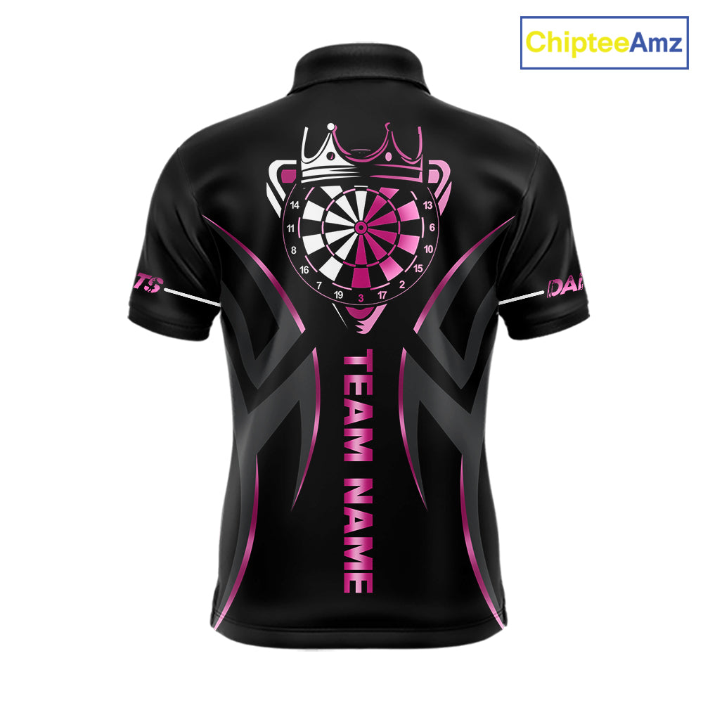 Pink And Black Dartboard Crown Dart Shirts For Men Custom Dart Jersey Team Polo & Quarter Zip TDM7523
