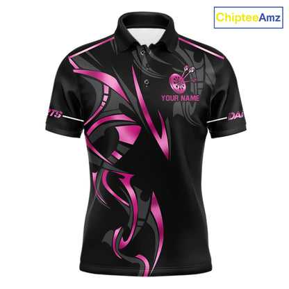 Pink And Black Dartboard Crown Dart Shirts For Men Custom Dart Jersey Team Polo & Quarter Zip TDM7523
