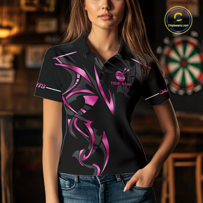 Pink And Black Dartboard Crown Dart Shirts For Women Custom Dart Jersey Team Polo & Quarter Zip TDM7523