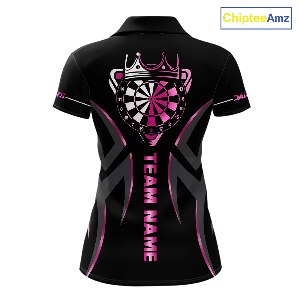 Pink And Black Dartboard Crown Dart Shirts For Women Custom Dart Jersey Team Polo & Quarter Zip TDM7523