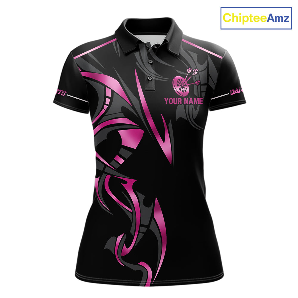 Pink And Black Dartboard Crown Dart Shirts For Women Custom Dart Jersey Team Polo & Quarter Zip TDM7523