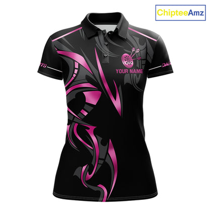 Pink And Black Dartboard Crown Dart Shirts For Women Custom Dart Jersey Team Polo & Quarter Zip TDM7523
