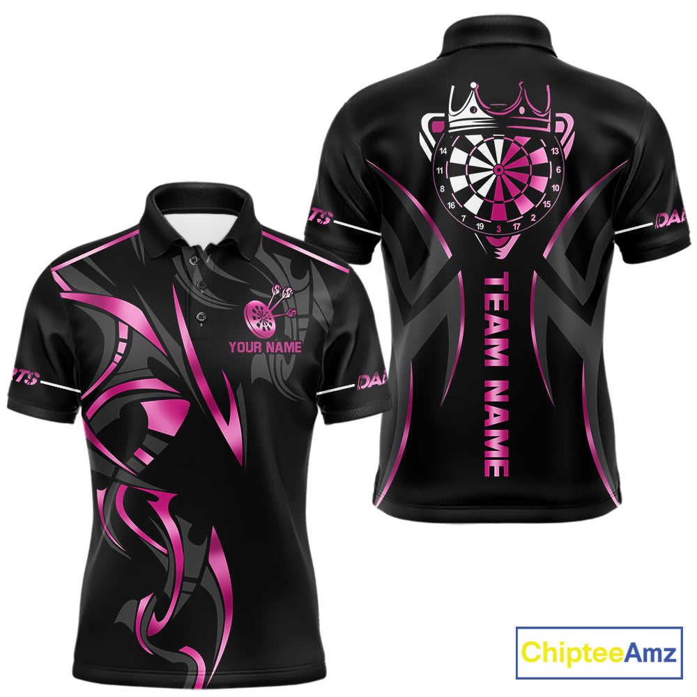 Pink And Black Dartboard Crown Dart Shirts For Men Custom Dart Jersey Team Polo & Quarter Zip TDM7523