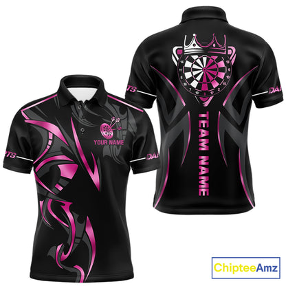 Pink And Black Dartboard Crown Dart Shirts For Men Custom Dart Jersey Team Polo & Quarter Zip TDM7523