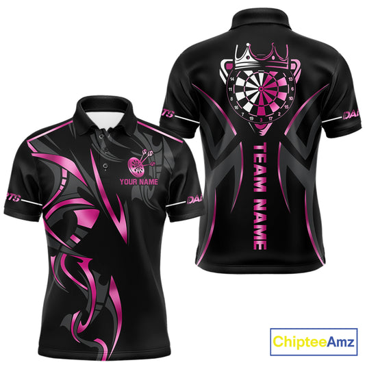 Pink And Black Dartboard Crown Dart Shirts For Men Custom Dart Jersey Team Polo & Quarter Zip TDM7523