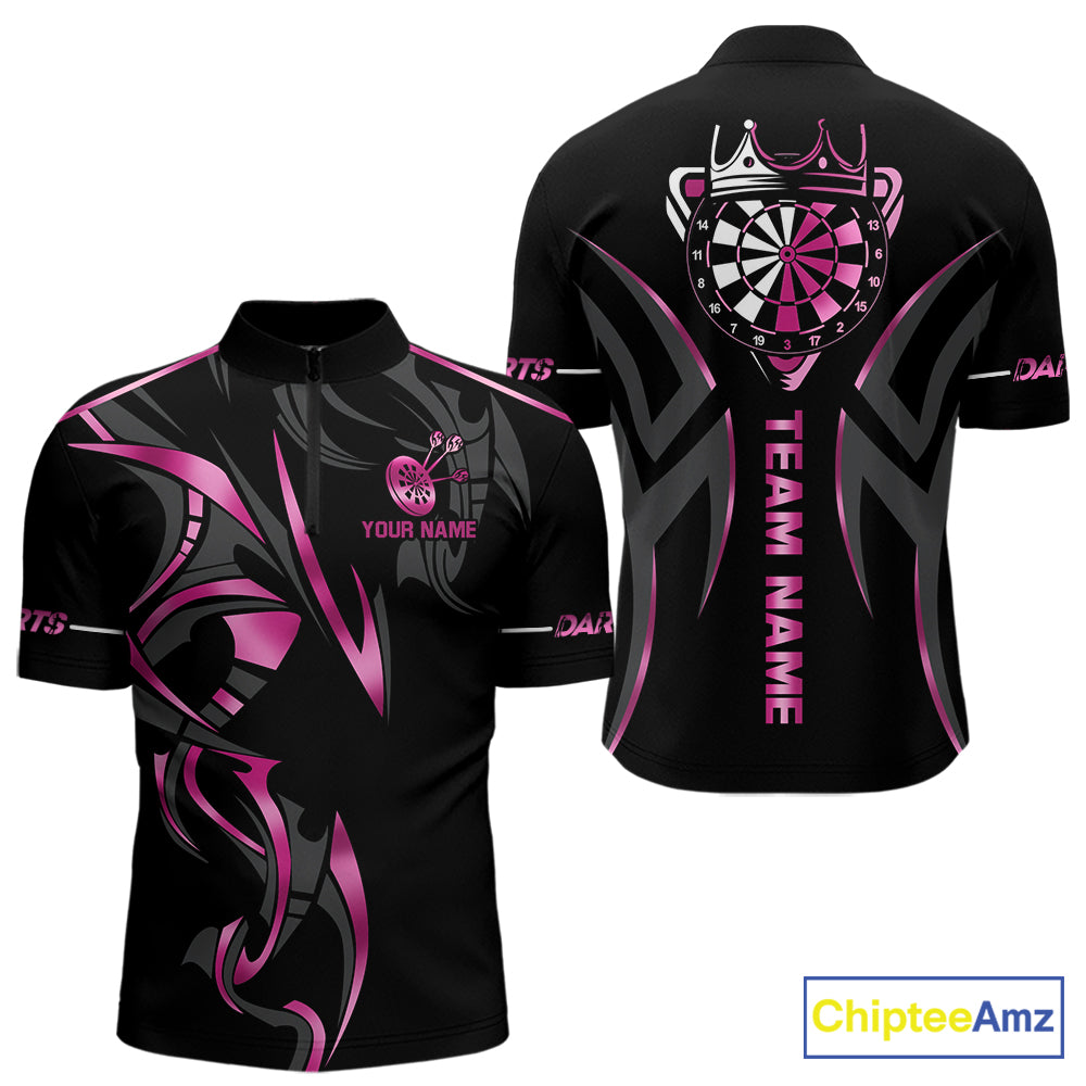 Pink And Black Dartboard Crown Dart Shirts For Men Custom Dart Jersey Team Polo & Quarter Zip TDM7523