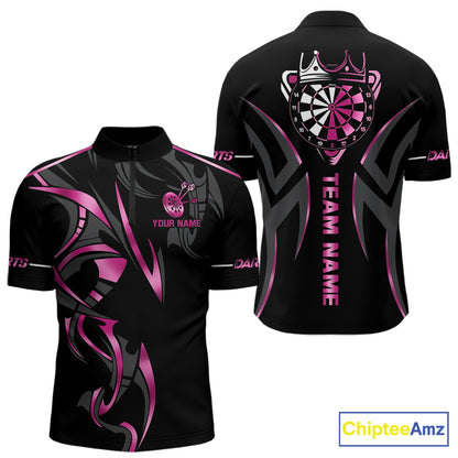 Pink And Black Dartboard Crown Dart Shirts For Men Custom Dart Jersey Team Polo & Quarter Zip TDM7523